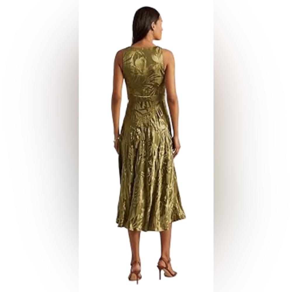 Ralph Lauren Size 6 NWT Olive Green Palm Leaf Sleeveless Midi Dress (0431) - Picture 10 of 13